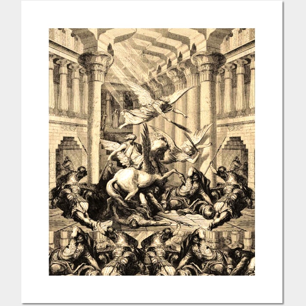 Warrior angels with swords attack soldiers of Rome in the temple Wall Art by Marccelus